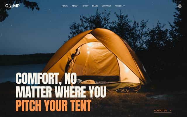 Camp template hero section