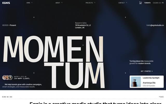 Egnis Studio template hero section
