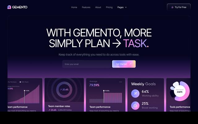 Gamento template hero section