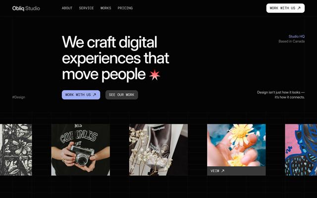 Obliq Studio template hero section